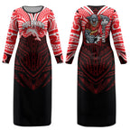 Custom Dolphins Couples Matching Long Sleeve Bodycon Dress and Hawaiian Shirt Dolphin Warrior Polynesia Islander Rugby Mascot