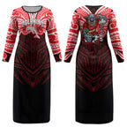 Custom Dolphins Couples Matching Long Sleeve Bodycon Dress and Long Sleeve Button Shirt Dolphin Warrior Polynesia Islander Rugby Mascot