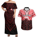 Custom Dolphins Couples Matching Off Shoulder Maxi Dress and Hawaiian Shirt Dolphin Warrior Polynesia Islander Rugby Mascot