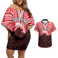 Custom Dolphins Couples Matching Off Shoulder Short Dress and Hawaiian Shirt Dolphin Warrior Polynesia Islander Rugby Mascot