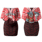 Custom Dolphins Couples Matching Off Shoulder Short Dress and Long Sleeve Button Shirt Dolphin Warrior Polynesia Islander Rugby Mascot