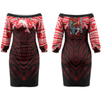 Custom Dolphins Couples Matching Off The Shoulder Long Sleeve Dress and Hawaiian Shirt Dolphin Warrior Polynesia Islander Rugby Mascot