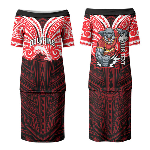 Custom Dolphins Couples Matching Puletasi and Hawaiian Shirt Dolphin Warrior Polynesia Islander Rugby Mascot