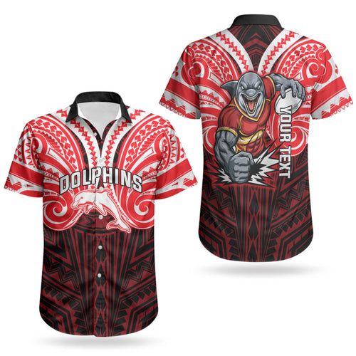 Custom Dolphins Couples Matching Short Sleeve Bodycon Dress and Hawaiian Shirt Dolphin Warrior Polynesia Islander Rugby Mascot