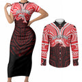 Custom Dolphins Couples Matching Short Sleeve Bodycon Dress and Long Sleeve Button Shirt Dolphin Warrior Polynesia Islander Rugby Mascot