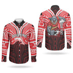Custom Dolphins Couples Matching Summer Maxi Dress and Long Sleeve Button Shirt Dolphin Warrior Polynesia Islander Rugby Mascot