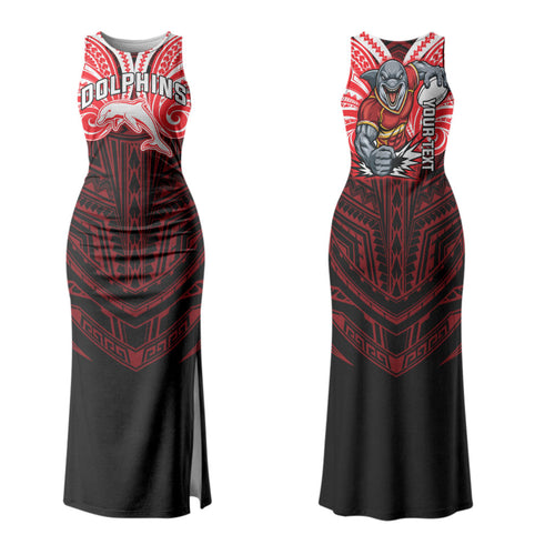 Custom Dolphins Couples Matching Tank Maxi Dress and Hawaiian Shirt Dolphin Warrior Polynesia Islander Rugby Mascot