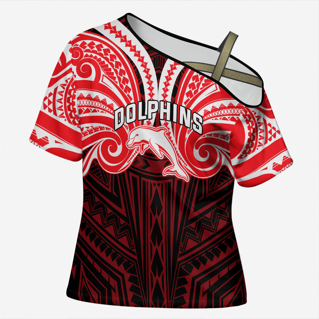 Custom Dolphins Cross Shoulder Shirt Dolphin Warrior Polynesia Islander Rugby Mascot