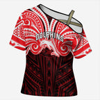 Custom Dolphins Cross Shoulder Shirt Dolphin Warrior Polynesia Islander Rugby Mascot