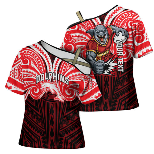Custom Dolphins Cross Shoulder Shirt Dolphin Warrior Polynesia Islander Rugby Mascot