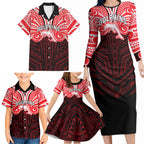 Custom Dolphins Family Matching Long Sleeve Bodycon Dress and Hawaiian Shirt Dolphin Warrior Polynesia Islander Rugby Mascot