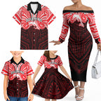 Custom Dolphins Family Matching Off The Shoulder Long Sleeve Dress and Hawaiian Shirt Dolphin Warrior Polynesia Islander Rugby Mascot