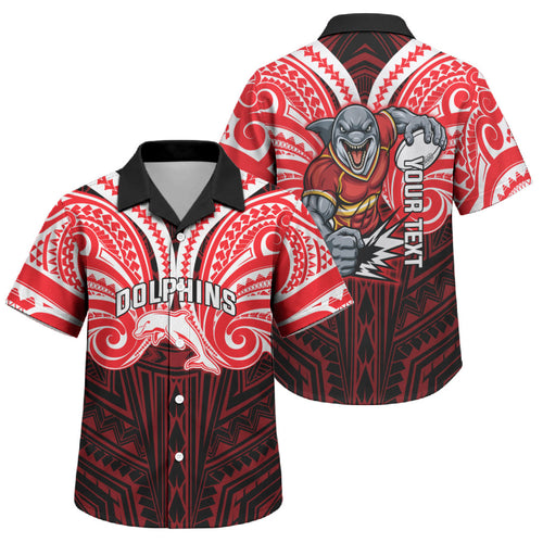 Custom Dolphins Family Matching Off The Shoulder Long Sleeve Dress and Hawaiian Shirt Dolphin Warrior Polynesia Islander Rugby Mascot