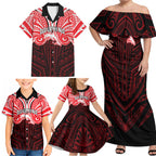 Custom Dolphins Family Matching Off Shoulder Maxi Dress and Hawaiian Shirt Dolphin Warrior Polynesia Islander Rugby Mascot