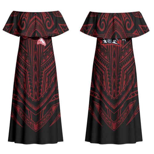 Custom Dolphins Family Matching Off Shoulder Maxi Dress and Hawaiian Shirt Dolphin Warrior Polynesia Islander Rugby Mascot