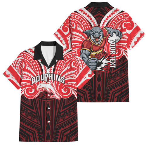 Custom Dolphins Family Matching Off Shoulder Short Dress and Hawaiian Shirt Dolphin Warrior Polynesia Islander Rugby Mascot