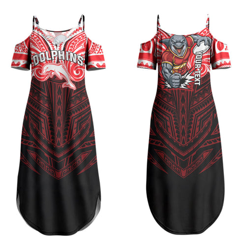 Custom Dolphins Family Matching Summer Maxi Dress and Hawaiian Shirt Dolphin Warrior Polynesia Islander Rugby Mascot