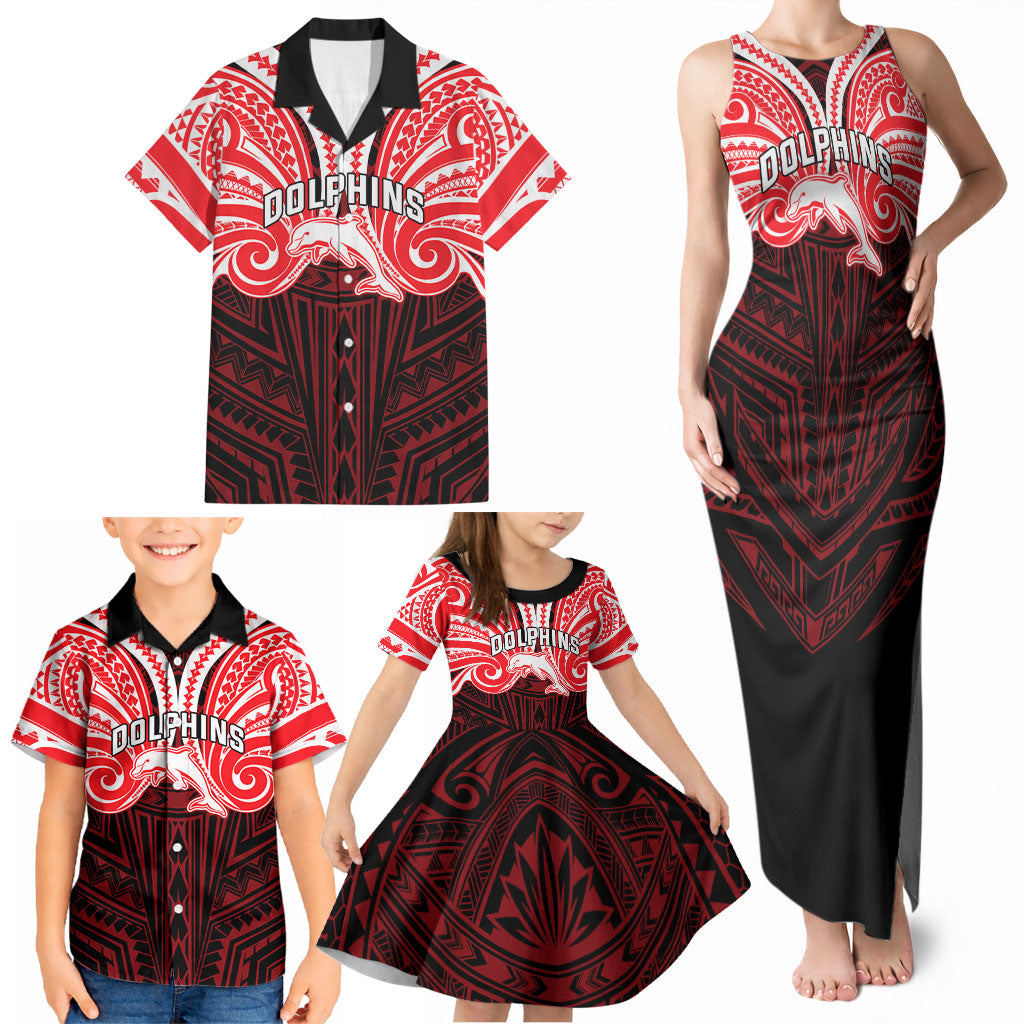 Custom Dolphins Family Matching Tank Maxi Dress and Hawaiian Shirt Dolphin Warrior Polynesia Islander Rugby Mascot