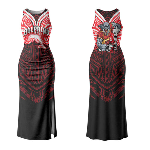 Custom Dolphins Family Matching Tank Maxi Dress and Hawaiian Shirt Dolphin Warrior Polynesia Islander Rugby Mascot