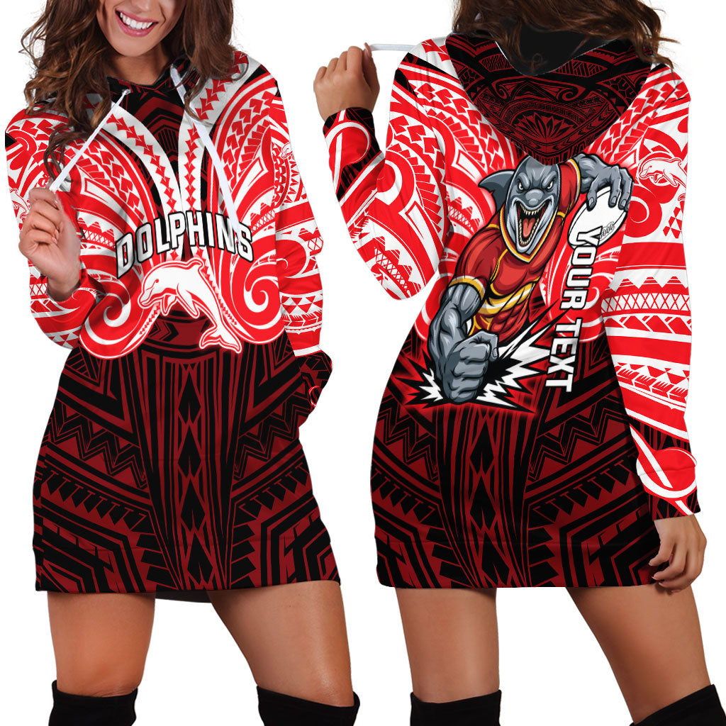 Custom Dolphins Hoodie Dress Dolphin Warrior Polynesia Islander Rugby Mascot