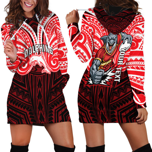 Custom Dolphins Hoodie Dress Dolphin Warrior Polynesia Islander Rugby Mascot