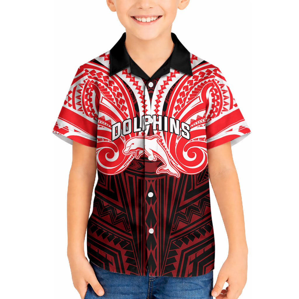 Custom Dolphins Kid Hawaiian Shirt Dolphin Warrior Polynesia Islander Rugby Mascot
