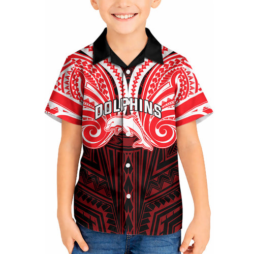 Custom Dolphins Kid Hawaiian Shirt Dolphin Warrior Polynesia Islander Rugby Mascot