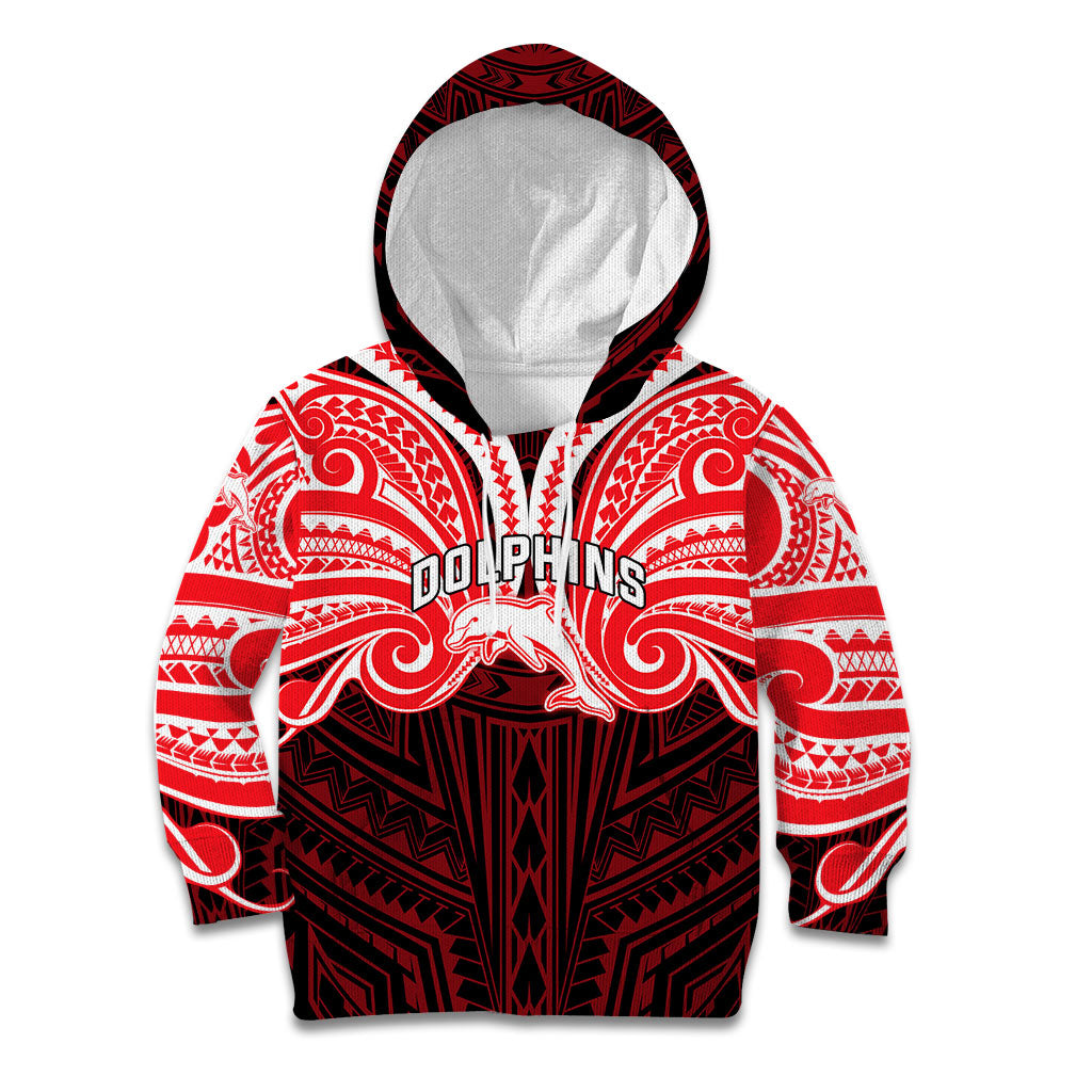 Custom Dolphins Kid Hoodie Dolphin Warrior Polynesia Islander Rugby Mascot
