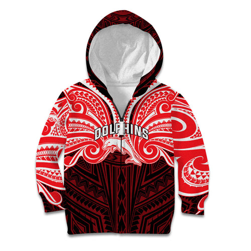 Custom Dolphins Kid Hoodie Dolphin Warrior Polynesia Islander Rugby Mascot