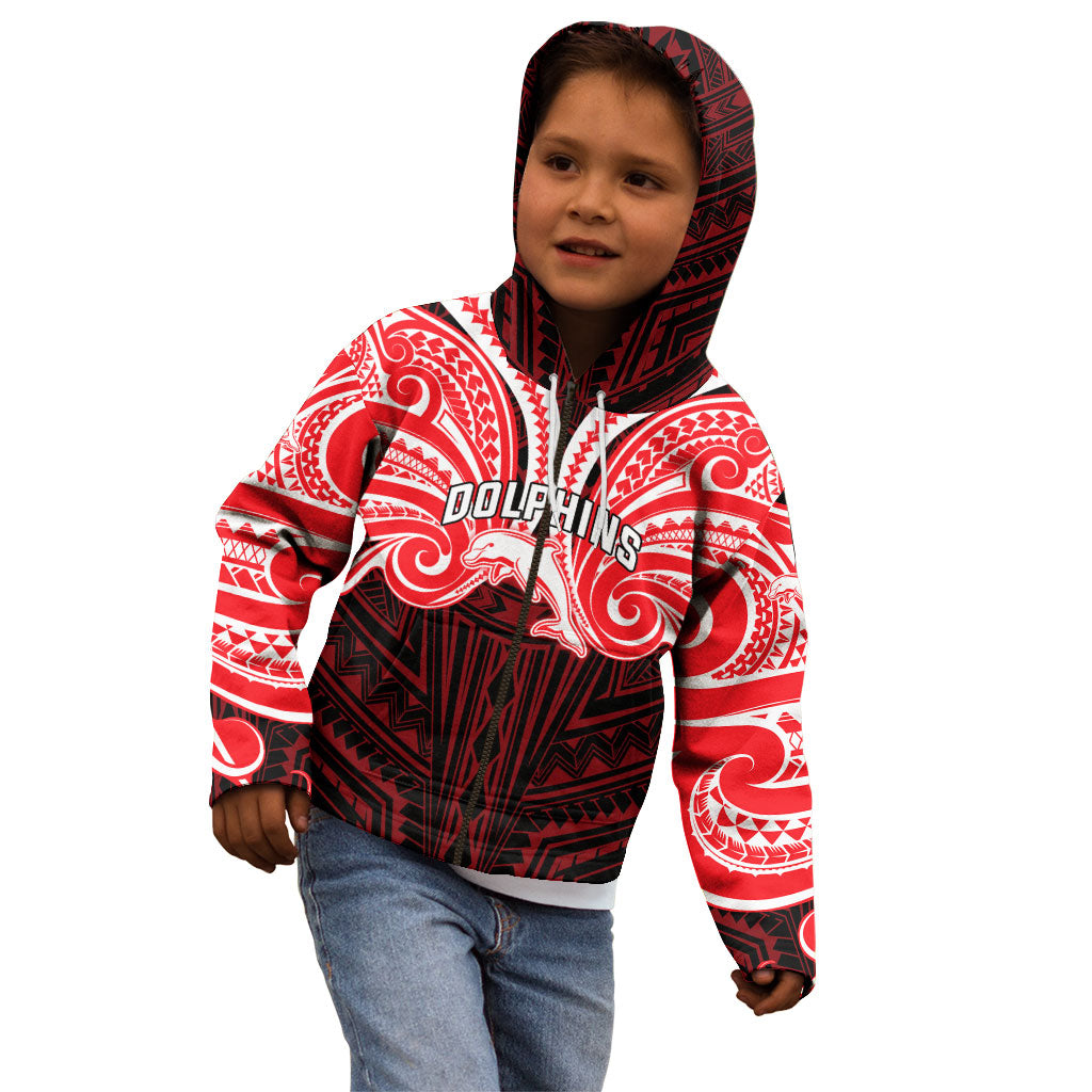 Custom Dolphins Kid Hoodie Dolphin Warrior Polynesia Islander Rugby Mascot