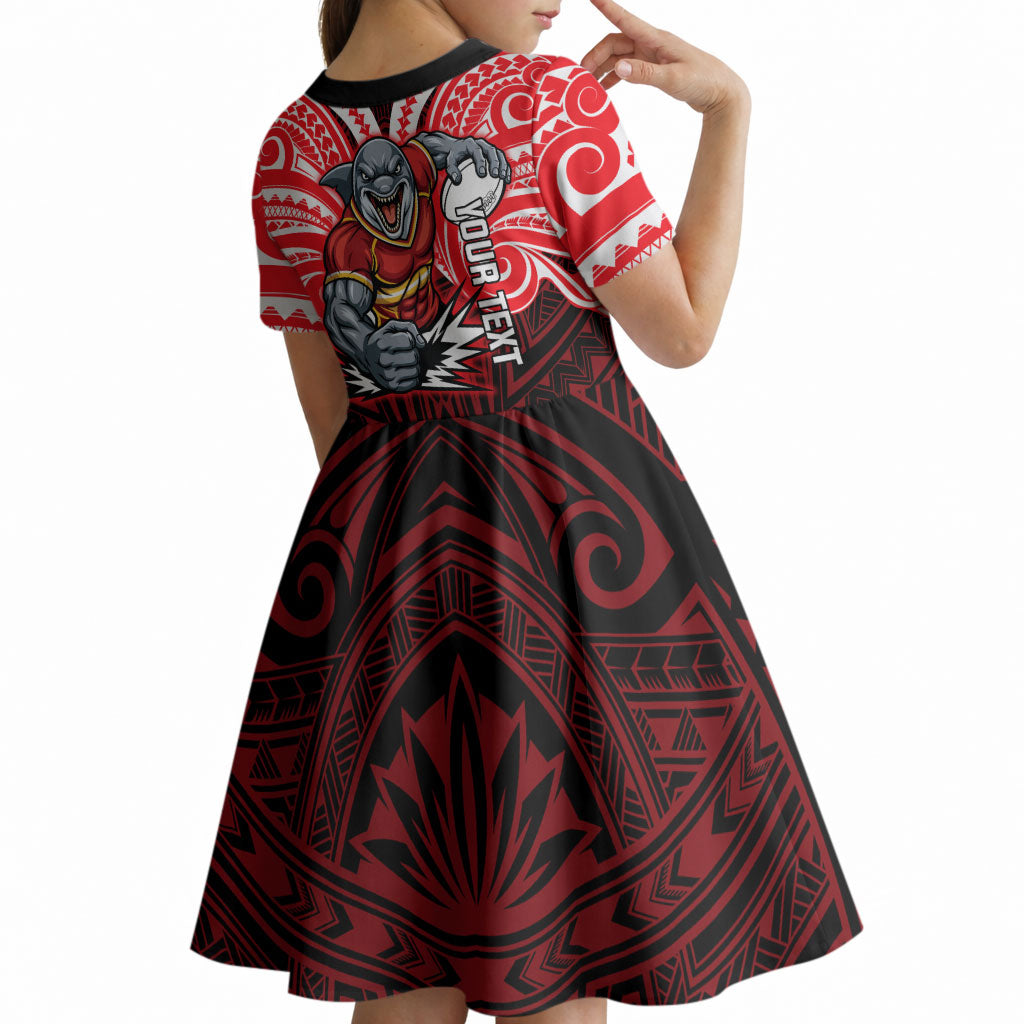 Custom Dolphins Kid Short Sleeve Dress Dolphin Warrior Polynesia Islander Rugby Mascot