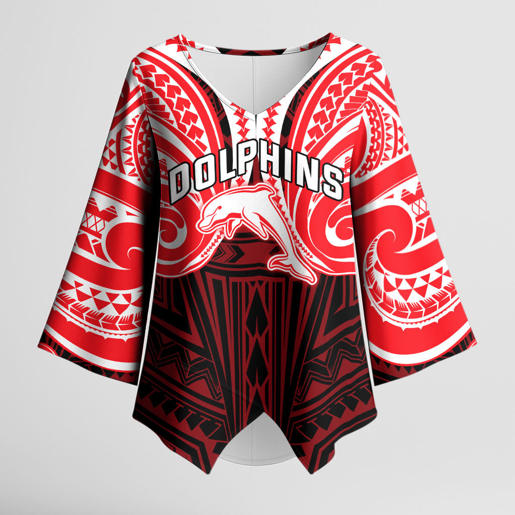 Custom Dolphins Kimono Sleeve Blouse Dolphin Warrior Polynesia Islander Rugby Mascot
