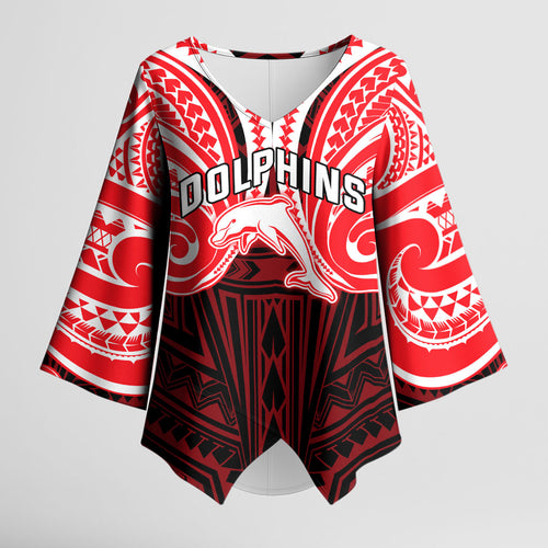 Custom Dolphins Kimono Sleeve Blouse Dolphin Warrior Polynesia Islander Rugby Mascot