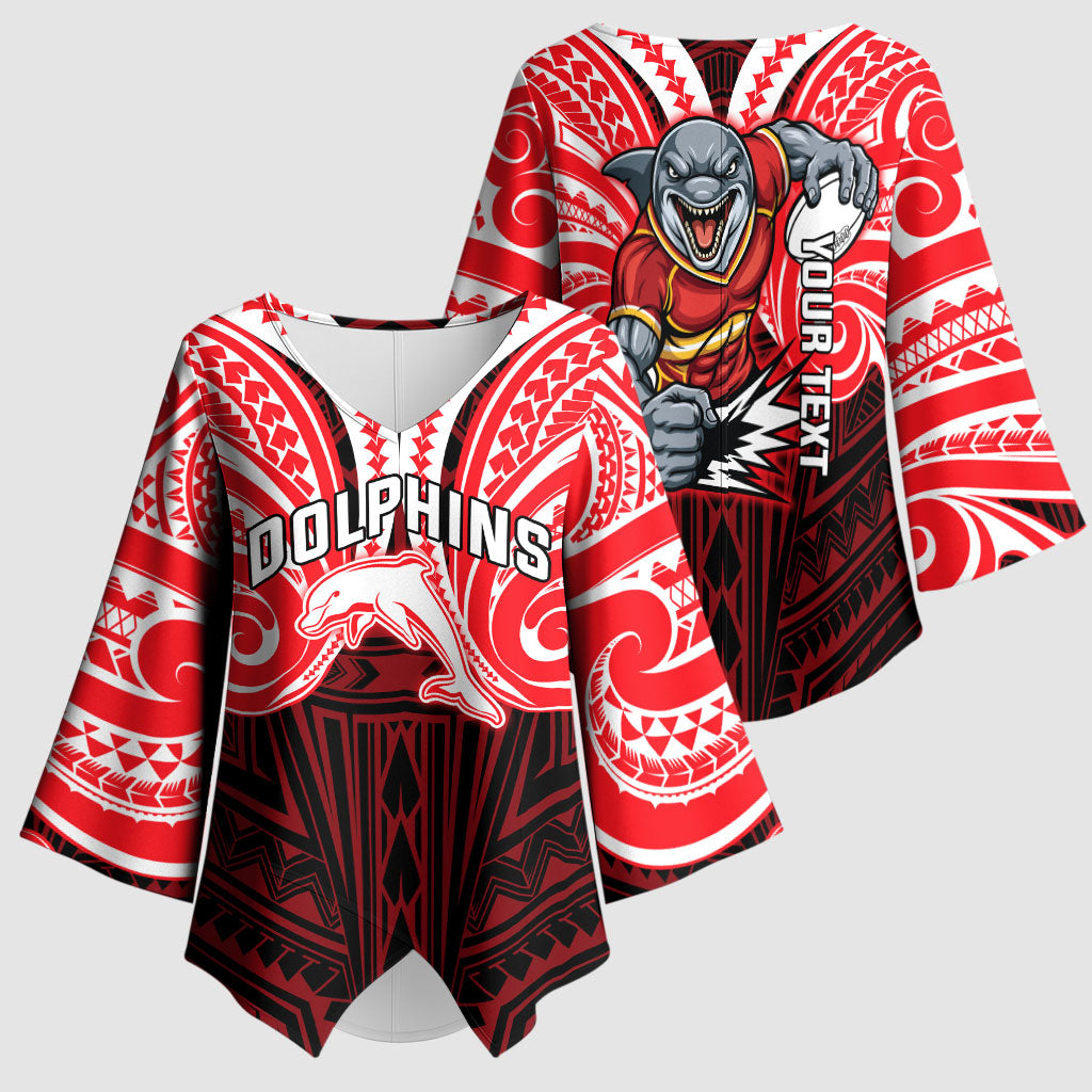 Custom Dolphins Kimono Sleeve Blouse Dolphin Warrior Polynesia Islander Rugby Mascot