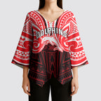Custom Dolphins Kimono Sleeve Blouse Dolphin Warrior Polynesia Islander Rugby Mascot