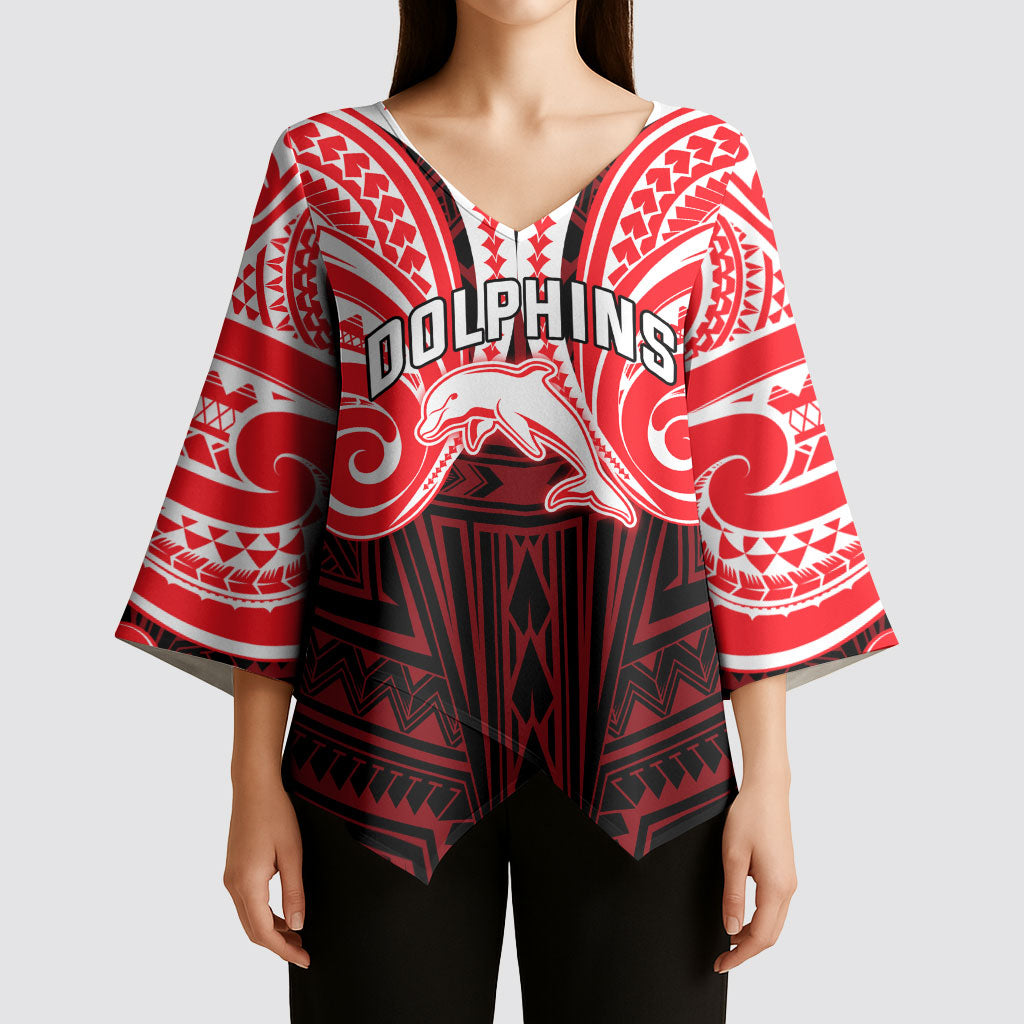 Custom Dolphins Kimono Sleeve Blouse Dolphin Warrior Polynesia Islander Rugby Mascot