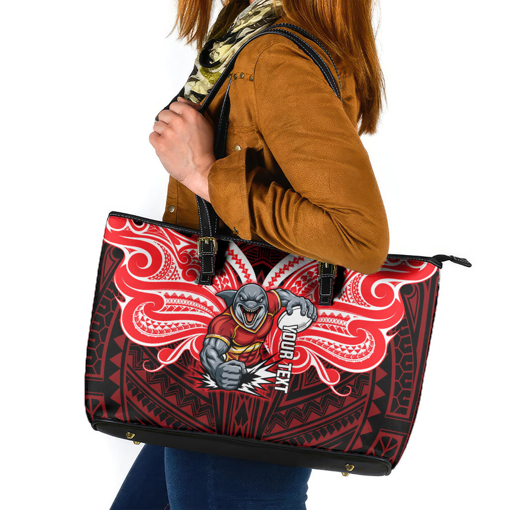 Custom Dolphins Leather Tote Bag Dolphin Warrior Polynesia Islander Rugby Mascot