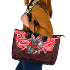Custom Dolphins Leather Tote Bag Dolphin Warrior Polynesia Islander Rugby Mascot