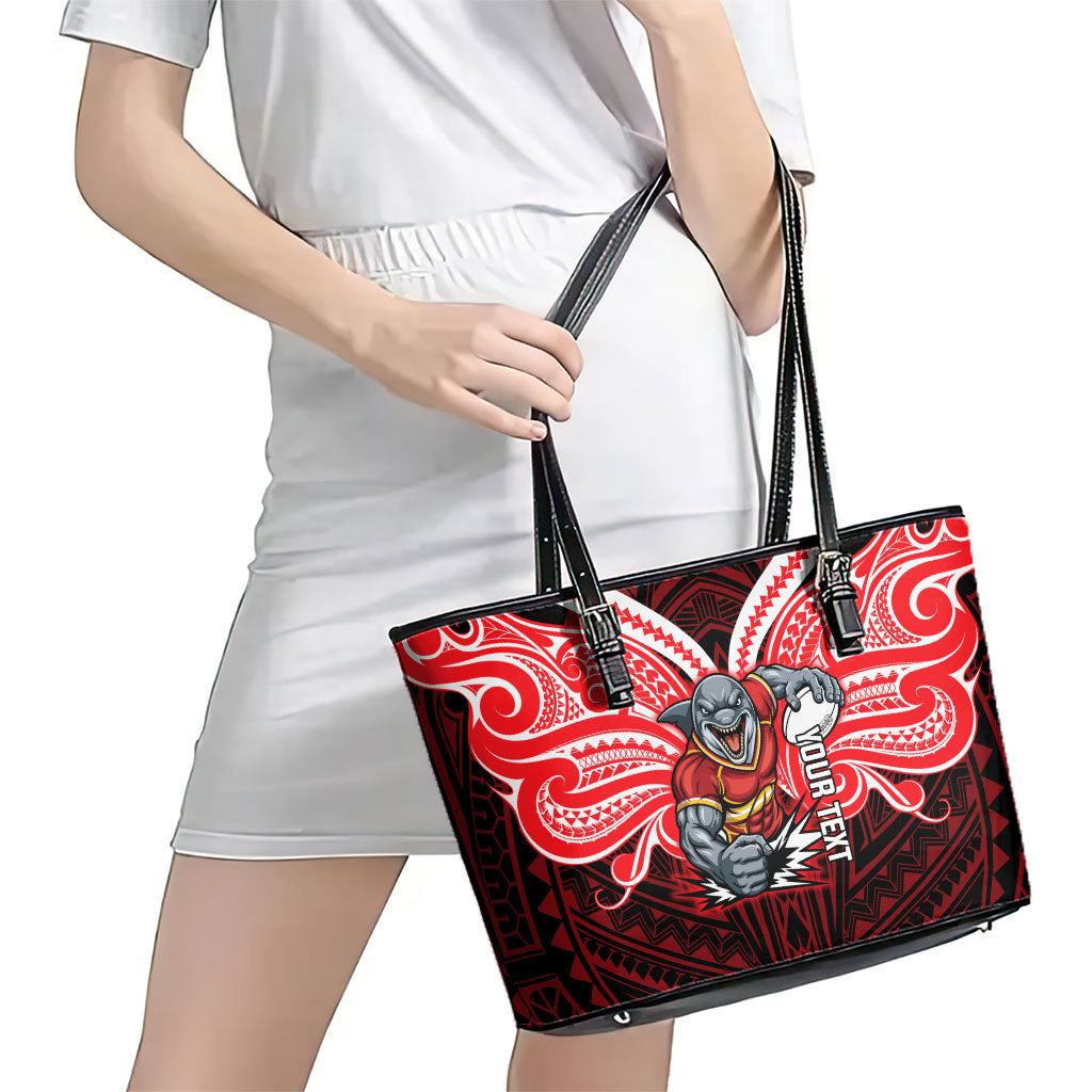 Custom Dolphins Leather Tote Bag Dolphin Warrior Polynesia Islander Rugby Mascot