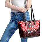 Custom Dolphins Leather Tote Bag Dolphin Warrior Polynesia Islander Rugby Mascot