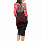 Custom Dolphins Long Sleeve Bodycon Dress Dolphin Warrior Polynesia Islander Rugby Mascot