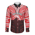 Custom Dolphins Long Sleeve Button Shirt Dolphin Warrior Polynesia Islander Rugby Mascot