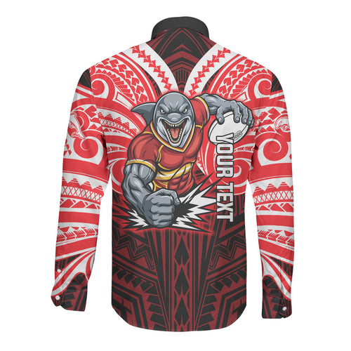 Custom Dolphins Long Sleeve Button Shirt Dolphin Warrior Polynesia Islander Rugby Mascot