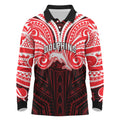 Custom Dolphins Long Sleeve Polo Shirt Dolphin Warrior Polynesia Islander Rugby Mascot