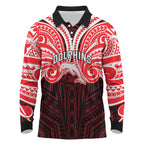 Custom Dolphins Long Sleeve Polo Shirt Dolphin Warrior Polynesia Islander Rugby Mascot