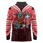 Custom Dolphins Long Sleeve Polo Shirt Dolphin Warrior Polynesia Islander Rugby Mascot