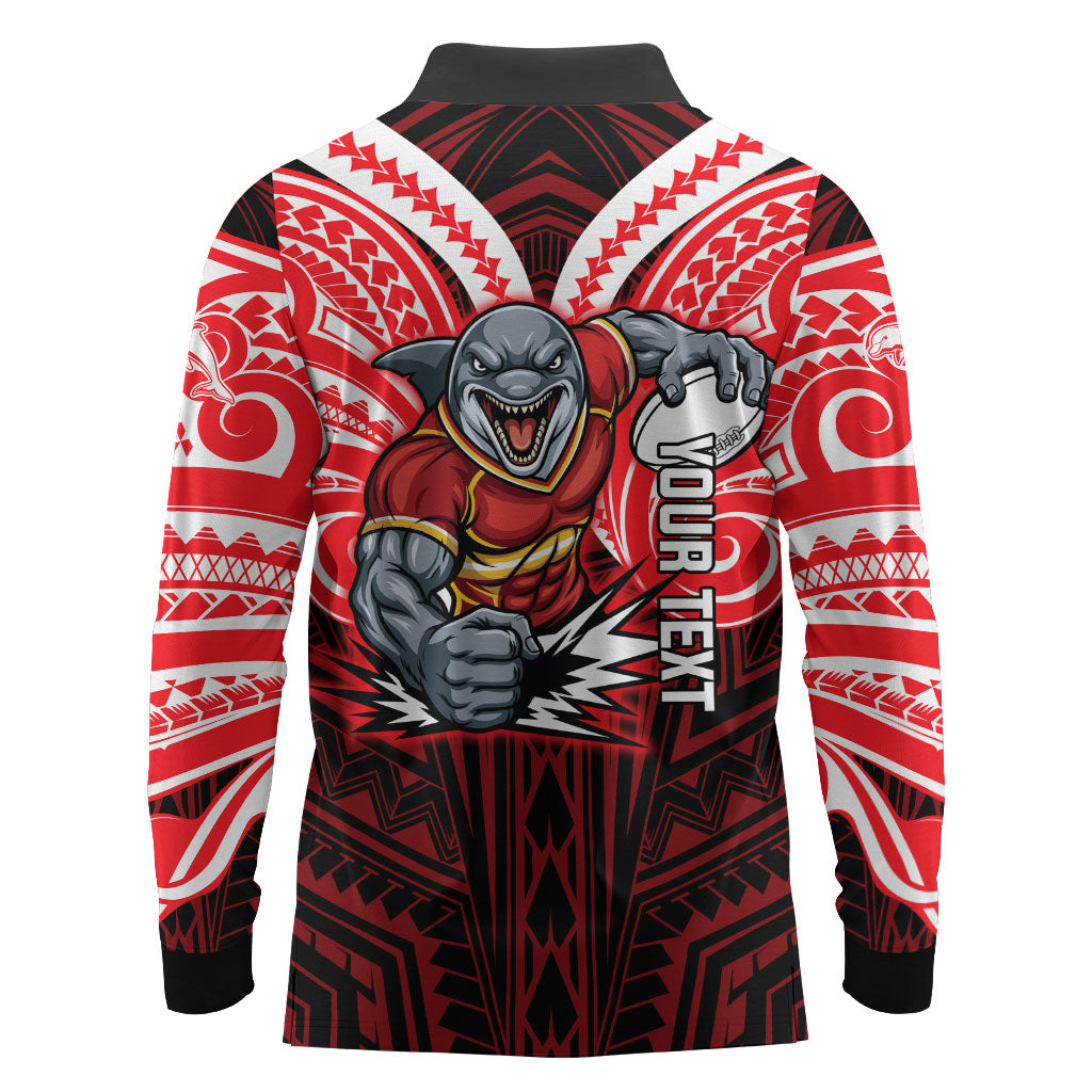 Custom Dolphins Long Sleeve Polo Shirt Dolphin Warrior Polynesia Islander Rugby Mascot