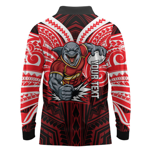 Custom Dolphins Long Sleeve Polo Shirt Dolphin Warrior Polynesia Islander Rugby Mascot