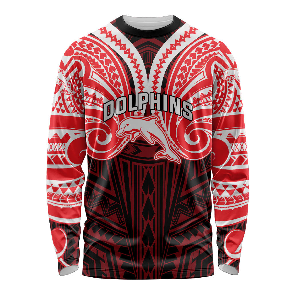 Custom Dolphins Long Sleeve Shirt Dolphin Warrior Polynesia Islander Rugby Mascot