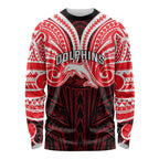 Custom Dolphins Long Sleeve Shirt Dolphin Warrior Polynesia Islander Rugby Mascot